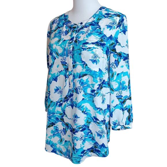 NYDJ Blouse Top S Floral Pleats Popover Dressy Career Office Event Colorful - Picture 9 of 11